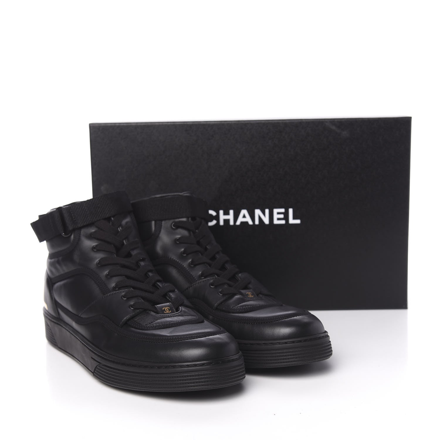 Chanel Lambskin Mens Logo High Top Sneakers 46 Black 11 of 11