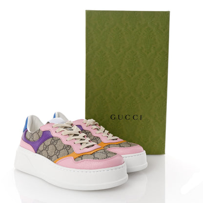 Gucci Calfskin GG Supreme Monogram Perforated Womens Platform 55mm Sneakers 38.5 Beige Ebony Sugar Pink Crop Shine Purple 9 of 9