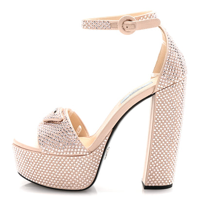 Prada Satin Crystal Triangle Logo 40/135mm Platform Sandals 36 Alabastro 1 of 8