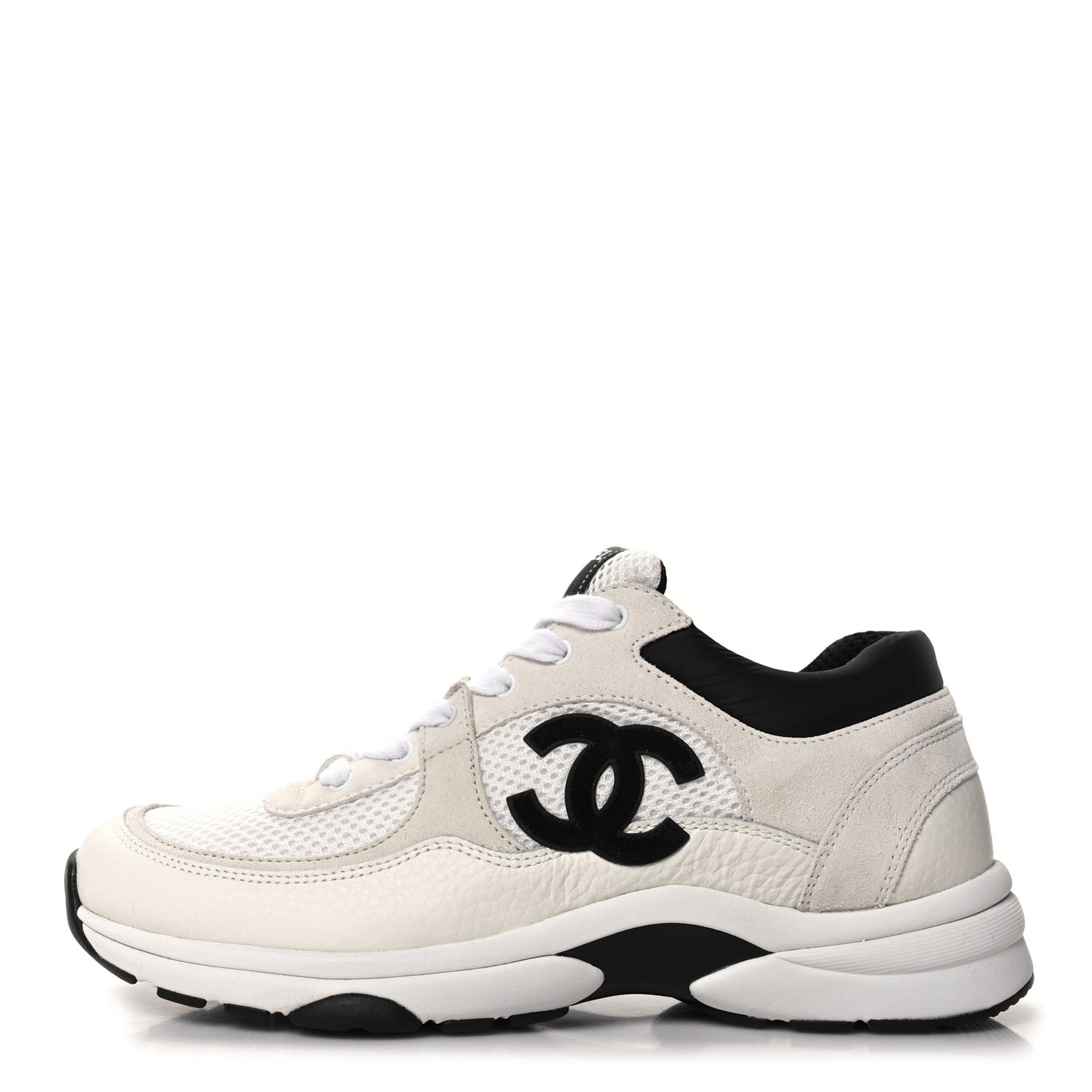 Mesh Suede Calfskin Grained Calfskin Womens CC Sneakers 38.5 White Black