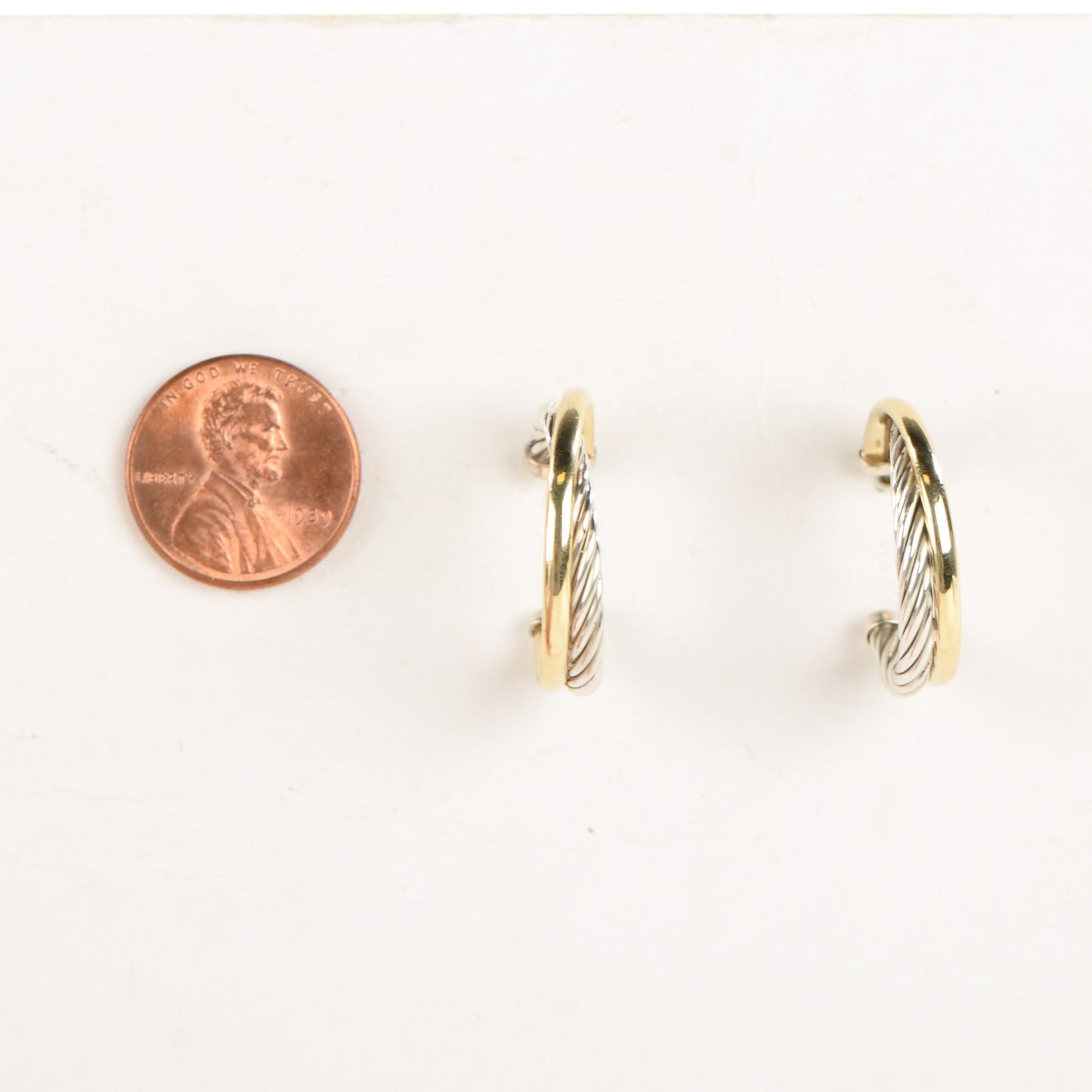 Sterling Silver 18K Yellow Gold 23mm Crossover Cable Hoop Earrings