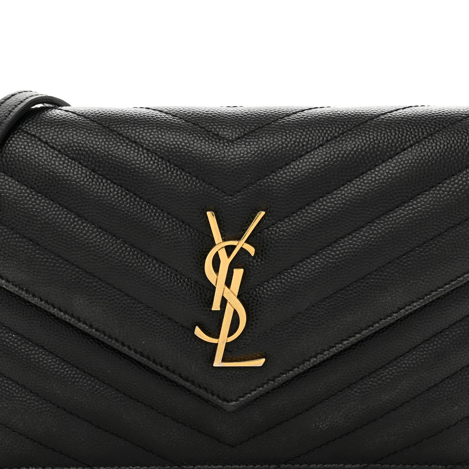 Saint Laurent Grain De Poudre Matelasse Chevron Monogram Envelope Chain Wallet Black 5 of 12