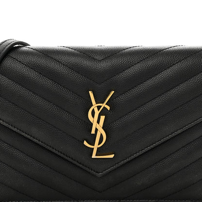 Saint Laurent Grain De Poudre Matelasse Chevron Monogram Envelope Chain Wallet Black 5 of 12