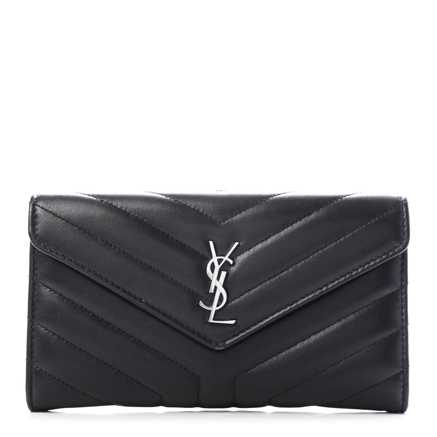 Lambskin Y Quilted Monogram Large Loulou Flap Wallet Black