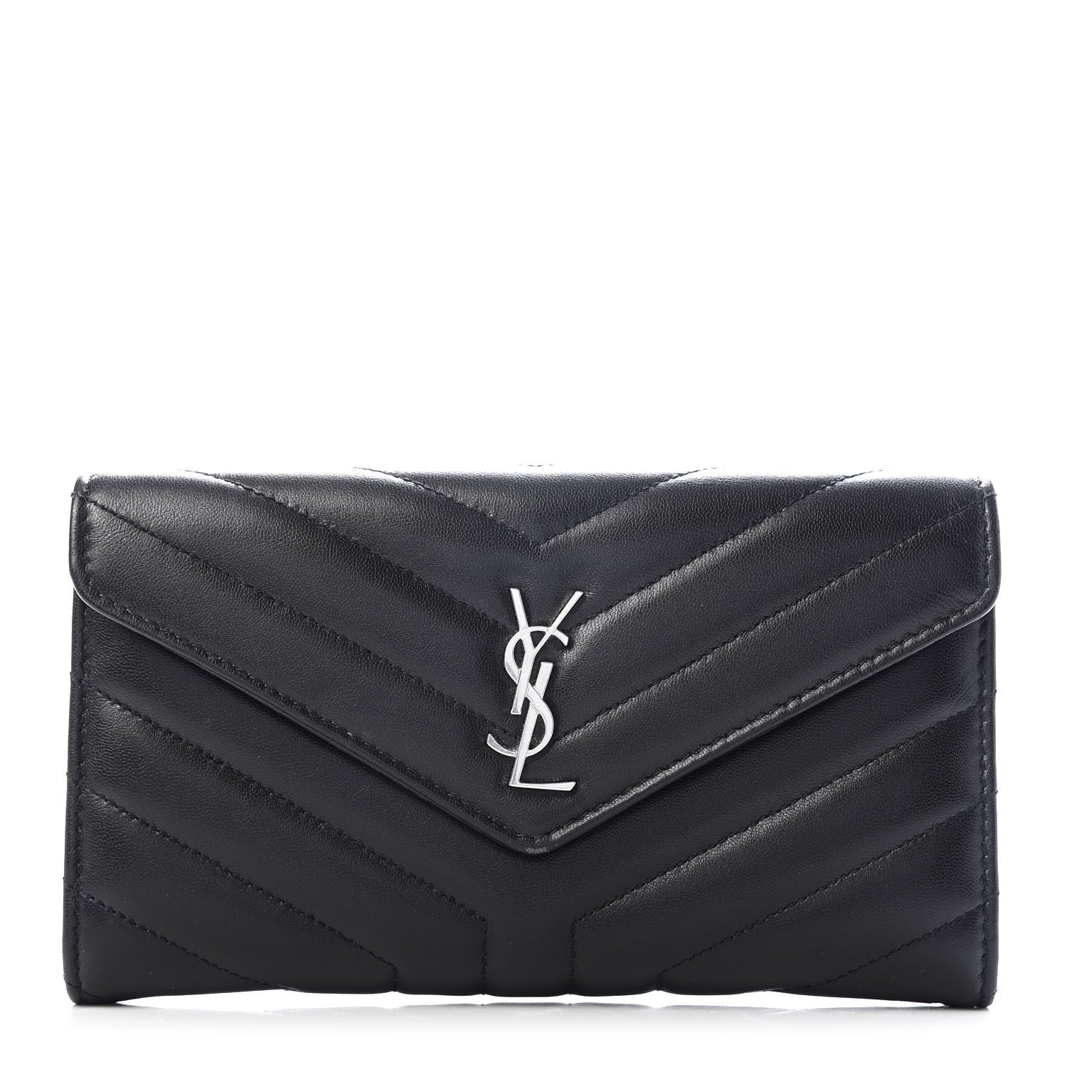 Saint Laurent Lambskin Y Quilted Monogram Large Loulou Flap Wallet Black 1 of 7