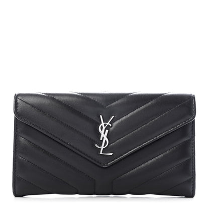 Saint Laurent Lambskin Y Quilted Monogram Large Loulou Flap Wallet Black 1 of 7