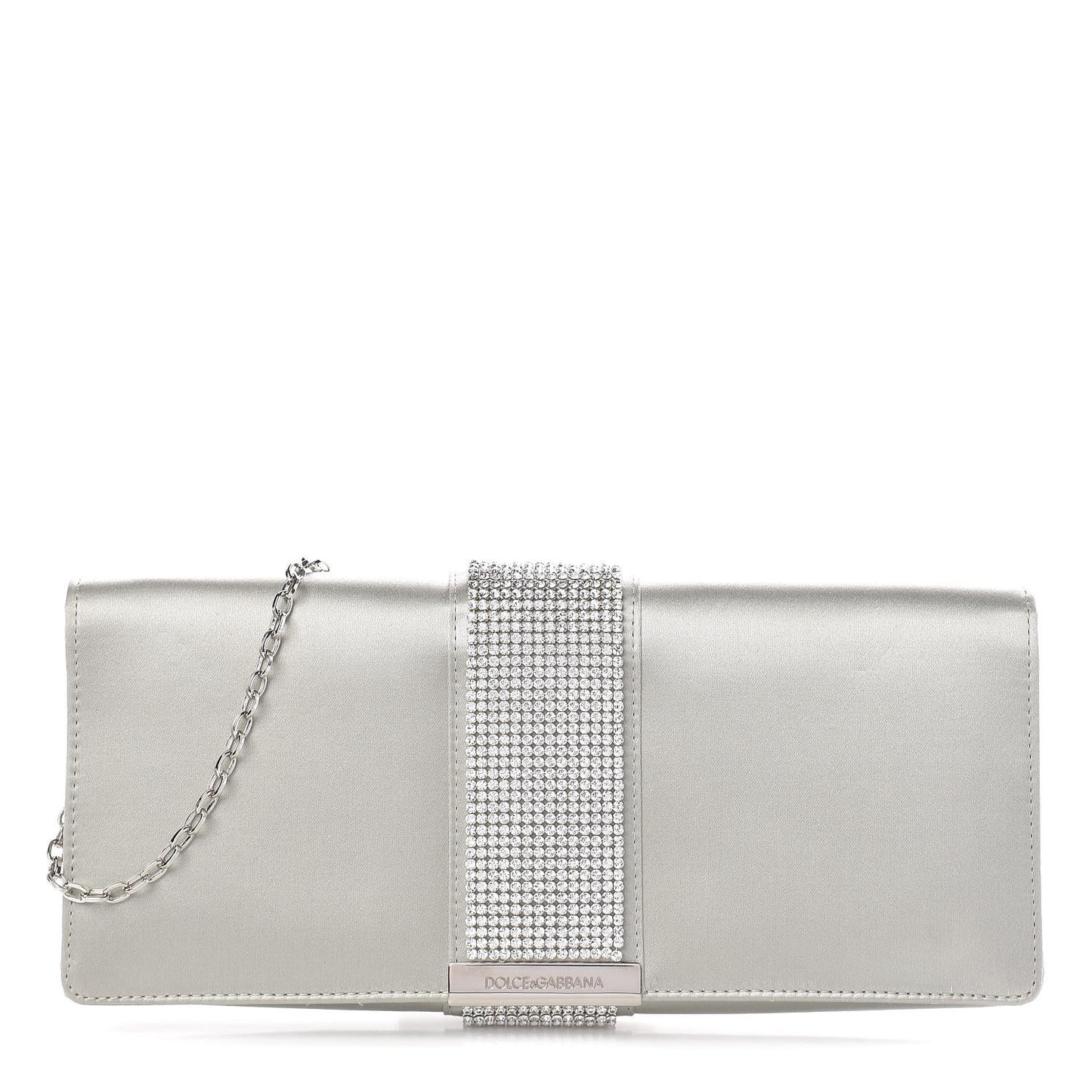 DOLCE & GABBANA Satin Crystal Miss Sparkle Chain Clutch Silver