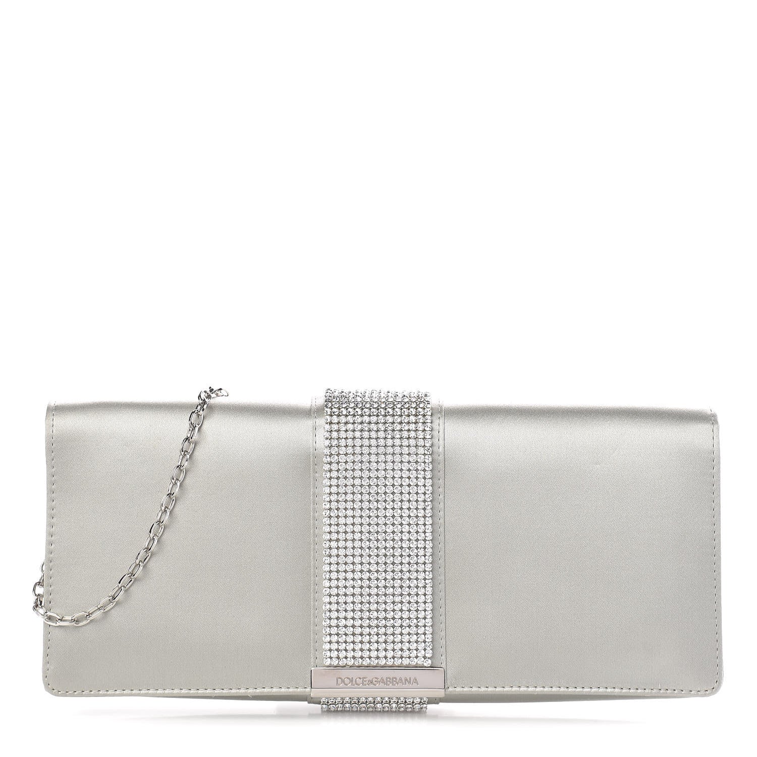 Dolce & Gabbana DOLCE & GABBANA Satin Crystal Miss Sparkle Chain Clutch Silver 1 of 10