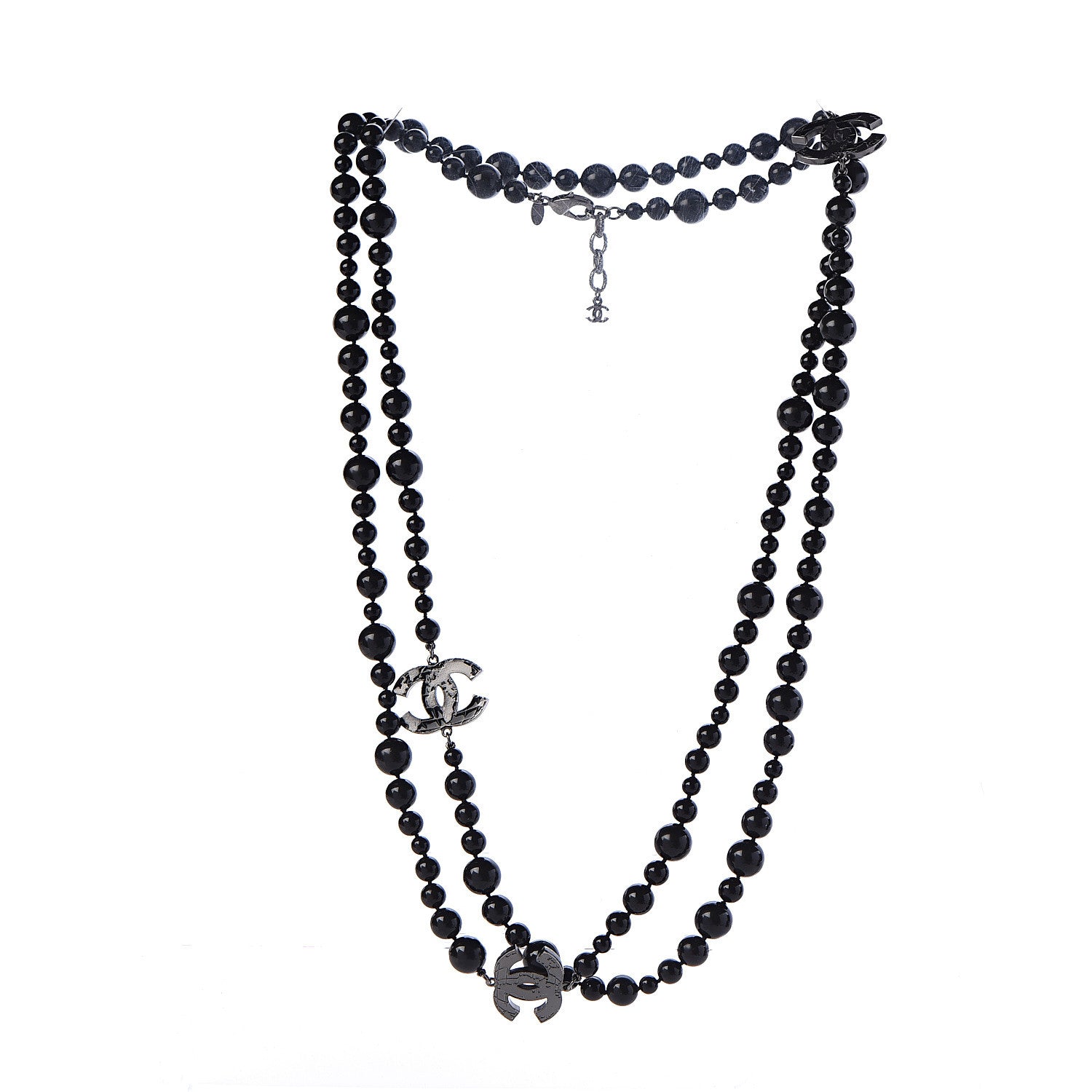 Chanel Resin Enamel Beaded CC Map Long Necklace Ruthenium Black 3 of 5