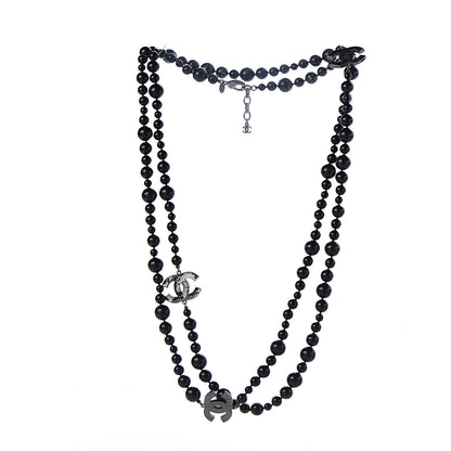 Chanel Resin Enamel Beaded CC Map Long Necklace Ruthenium Black 3 of 5