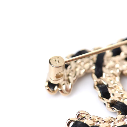 Chanel Lambskin Crystal Vintage Allure CC Chain Brooch Black Gold 4 of 5