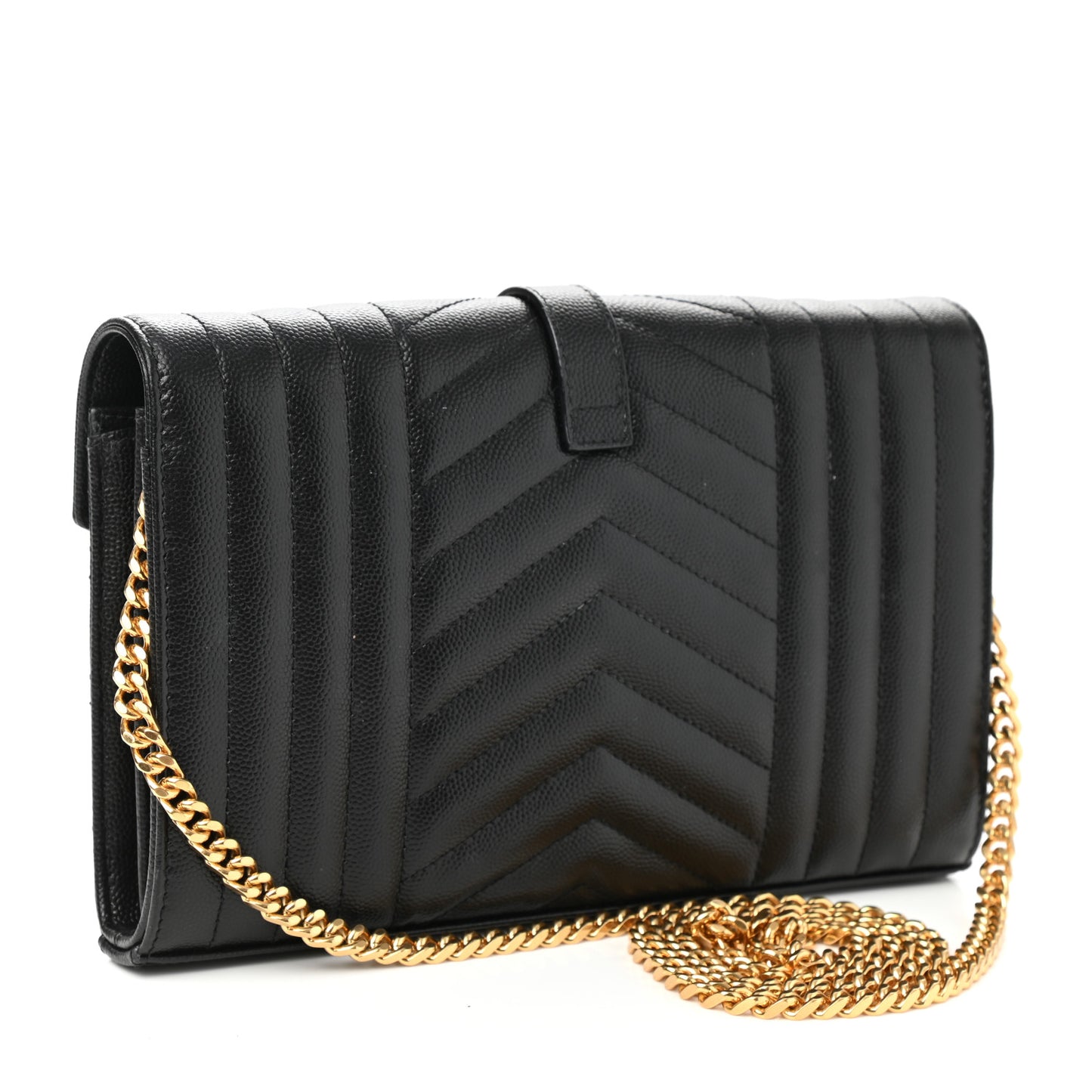Grain De Poudre Mixed Matelasse Triquilt Monogram Chain Wallet Black
