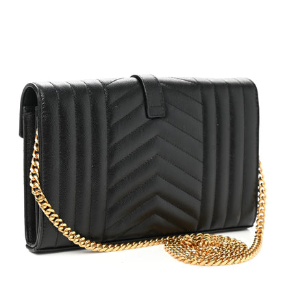 Saint Laurent Grain De Poudre Mixed Matelasse Triquilt Monogram Chain Wallet Black 3 of 11