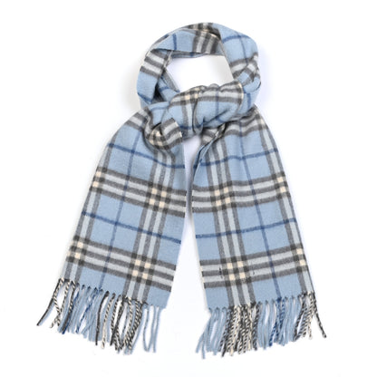 Burberry Wool Cashmere House Check Striped Fringe Scarf Blue Grey 1 of 4