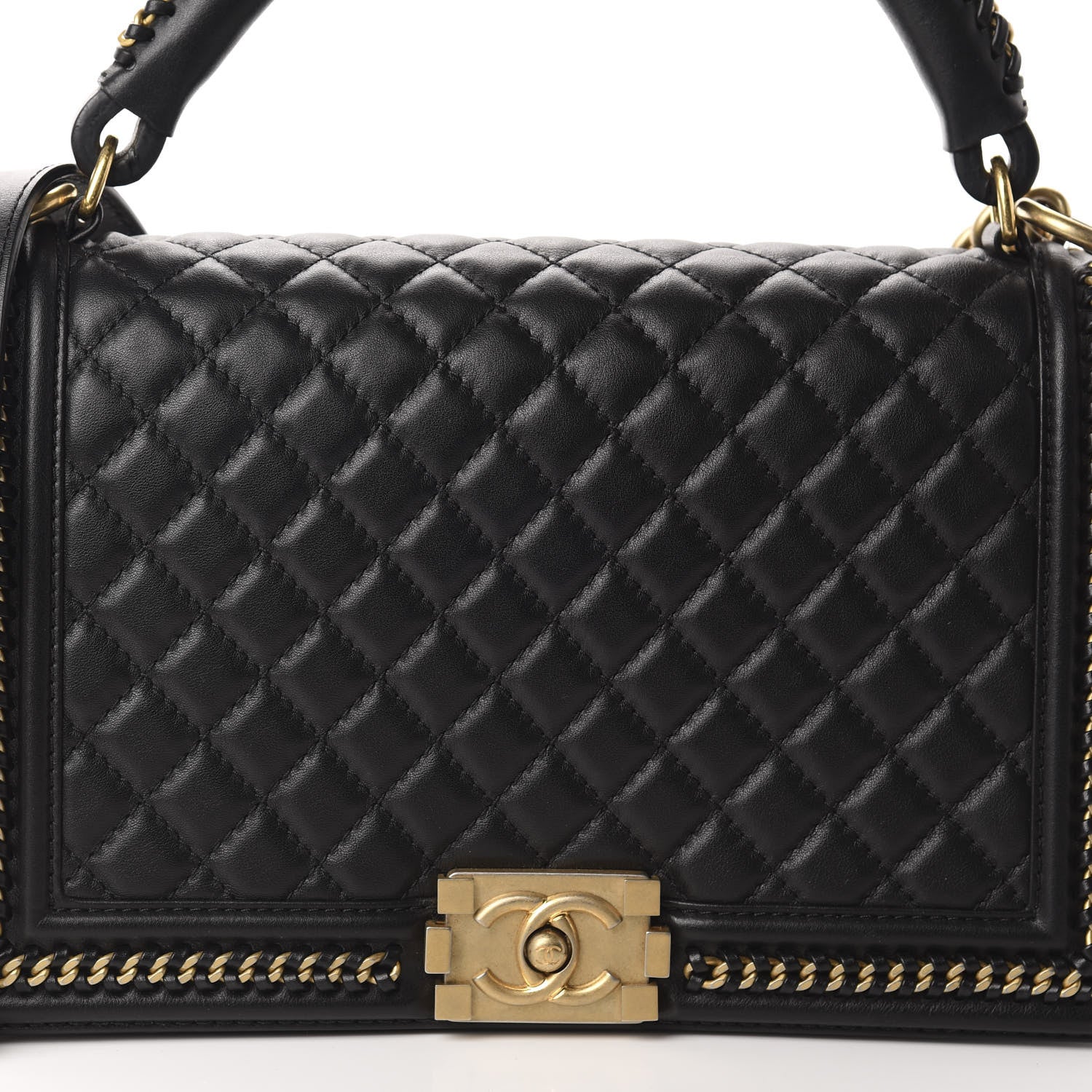 Chanel Calfskin Quilted New Medium Boy Top Handle Flap Black 10 of 11