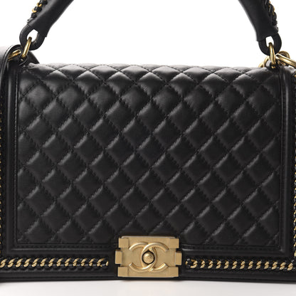 Chanel Calfskin Quilted New Medium Boy Top Handle Flap Black 10 of 11
