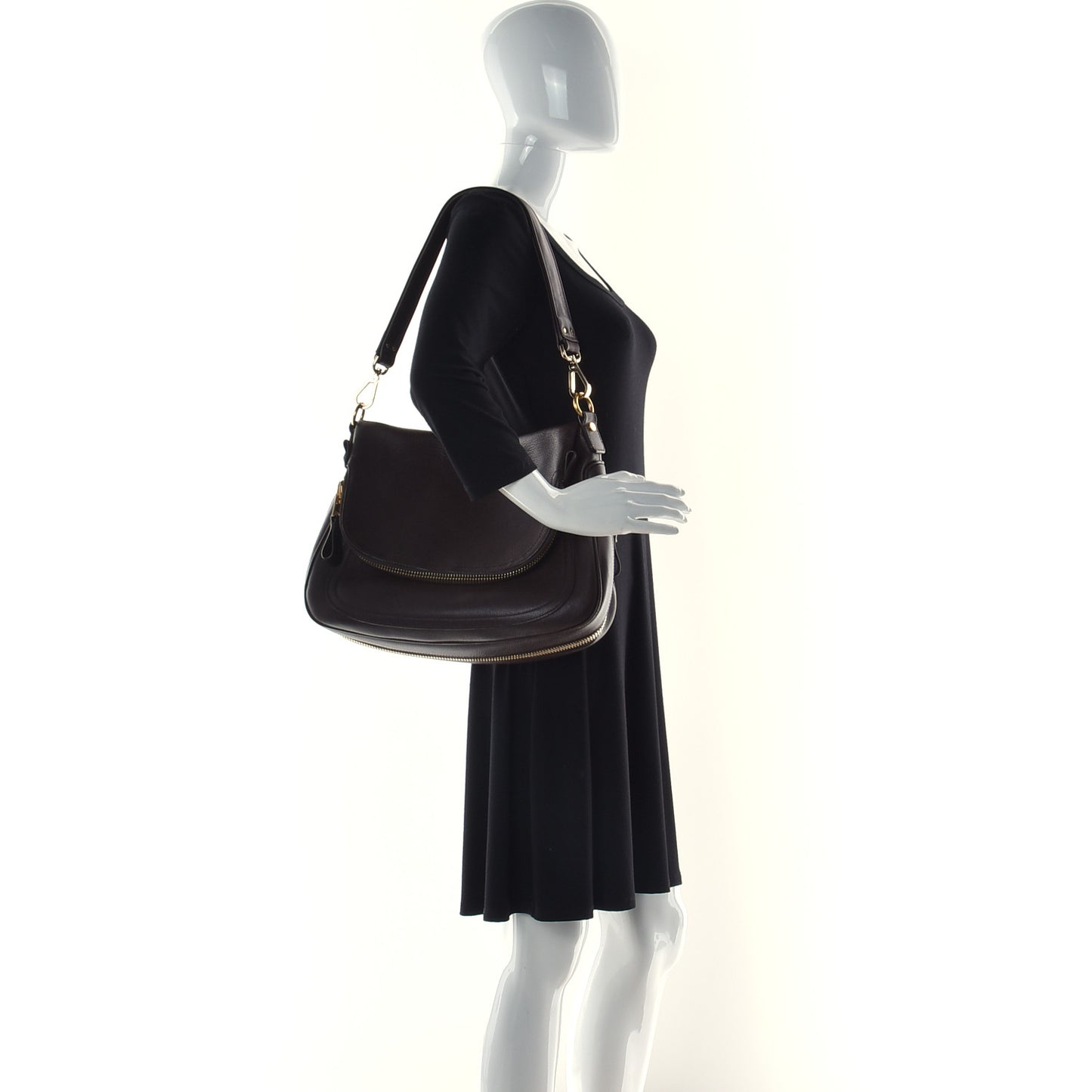 Pebbled Calfskin Large Jennifer Dark Brown