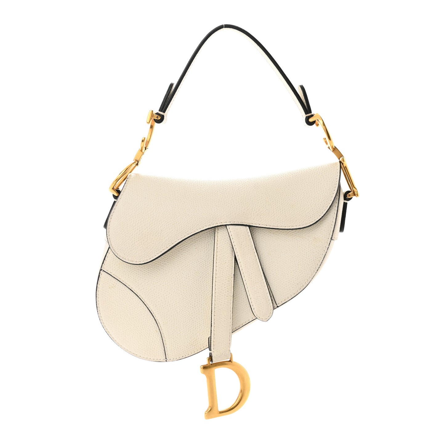 Grained Calfskin Mini Saddle Bag White