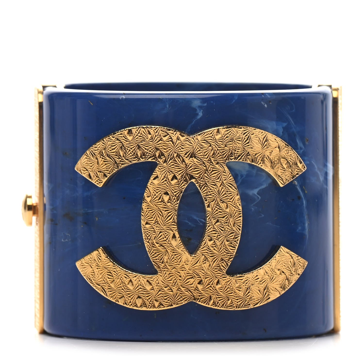 Chanel Resin CC Cuff Bracelet Blue Gold 1 of 3