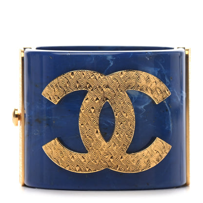 Chanel Resin CC Cuff Bracelet Blue Gold 1 of 3