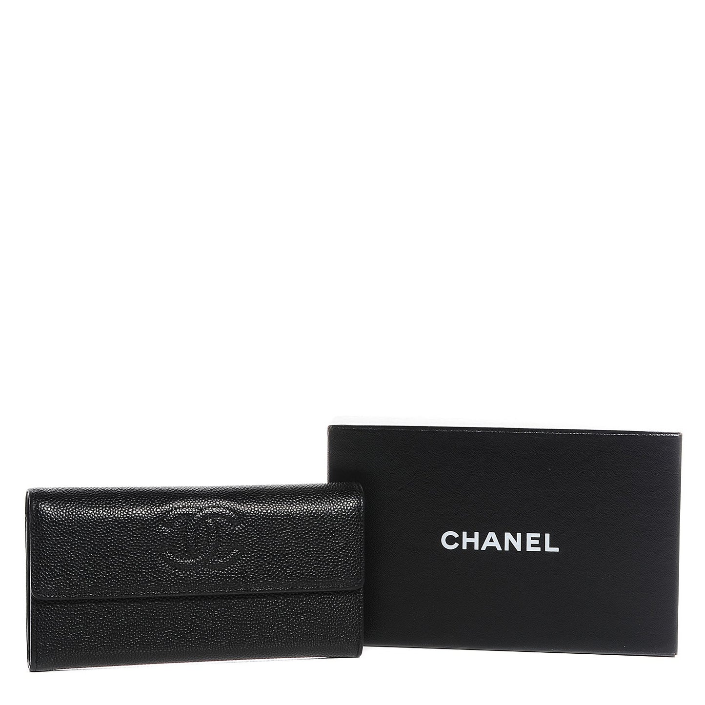 Caviar Large Gusset Flap Wallet Black