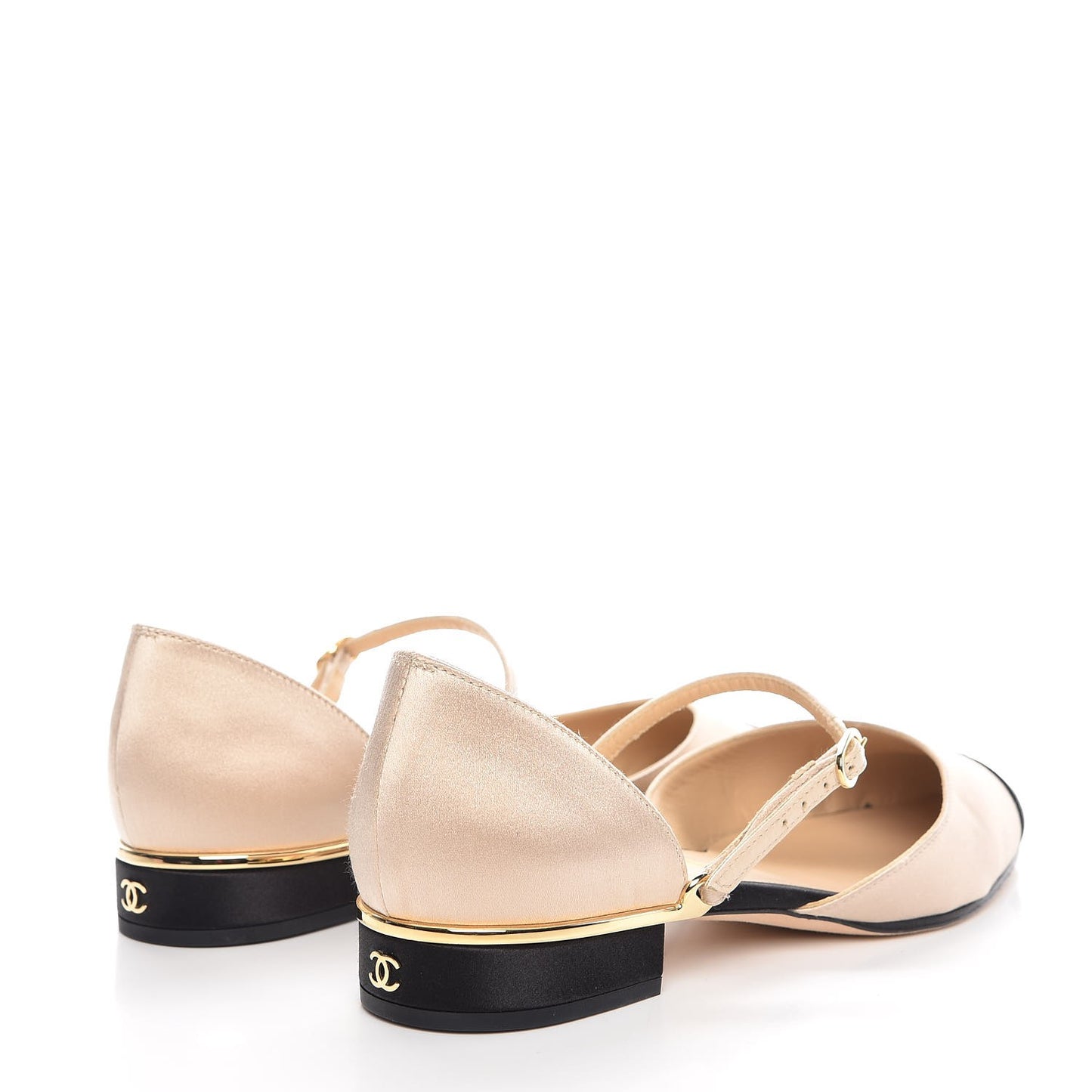 Satin Cap Toe CC Flats 38.5 Beige Black