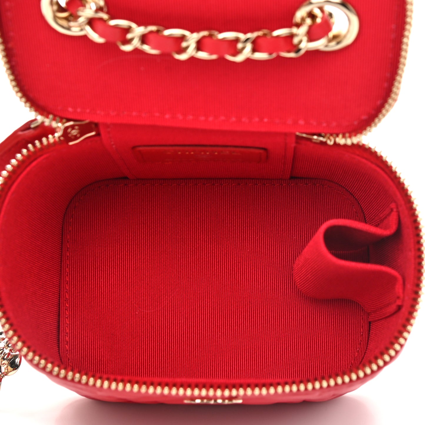Lambskin Camellia Embossed Mini Vanity Case With Chain Red