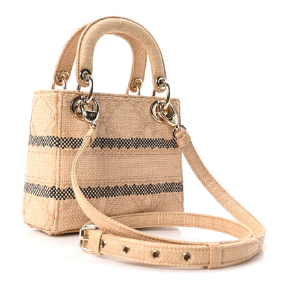 Christian Dior Raffia Woven Cannage Embroidered Mini Lady D-Lite Natural Black 3 of 10
