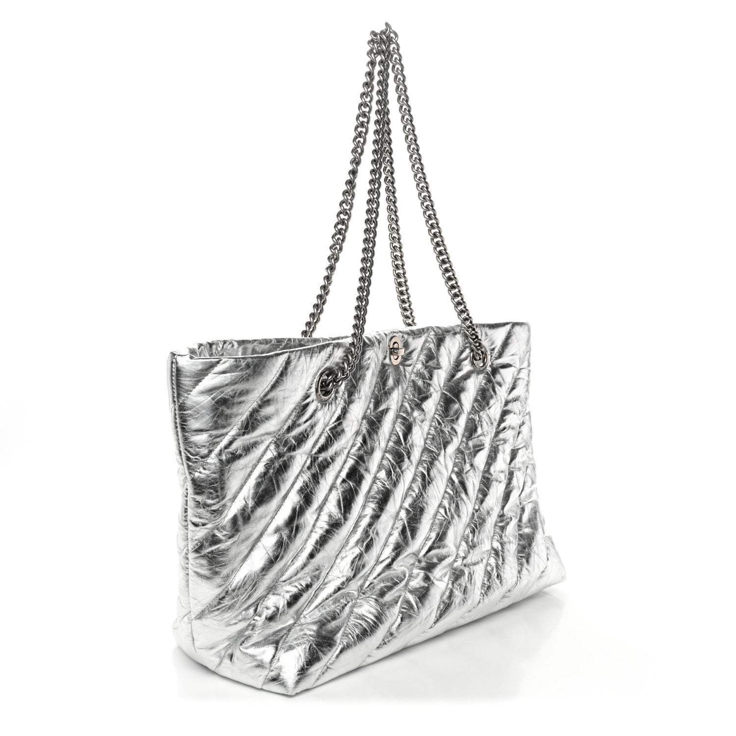 Balenciaga Metallic Crushed Calfskin Quilted Medium Crush Carry All Tote Bag Silver 3 of 10