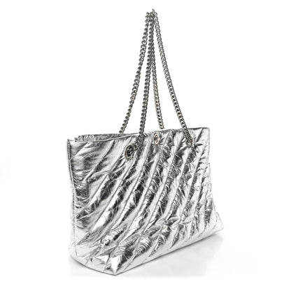 Balenciaga Metallic Crushed Calfskin Quilted Medium Crush Carry All Tote Bag Silver 3 of 10