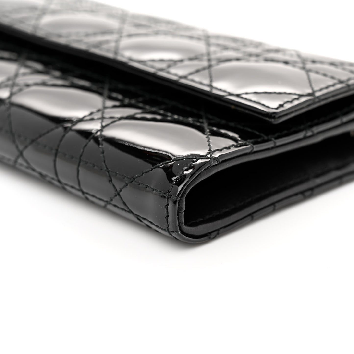 Patent Lambskin Cannage Lady Dior Rendezvous Wallet On Chain Black