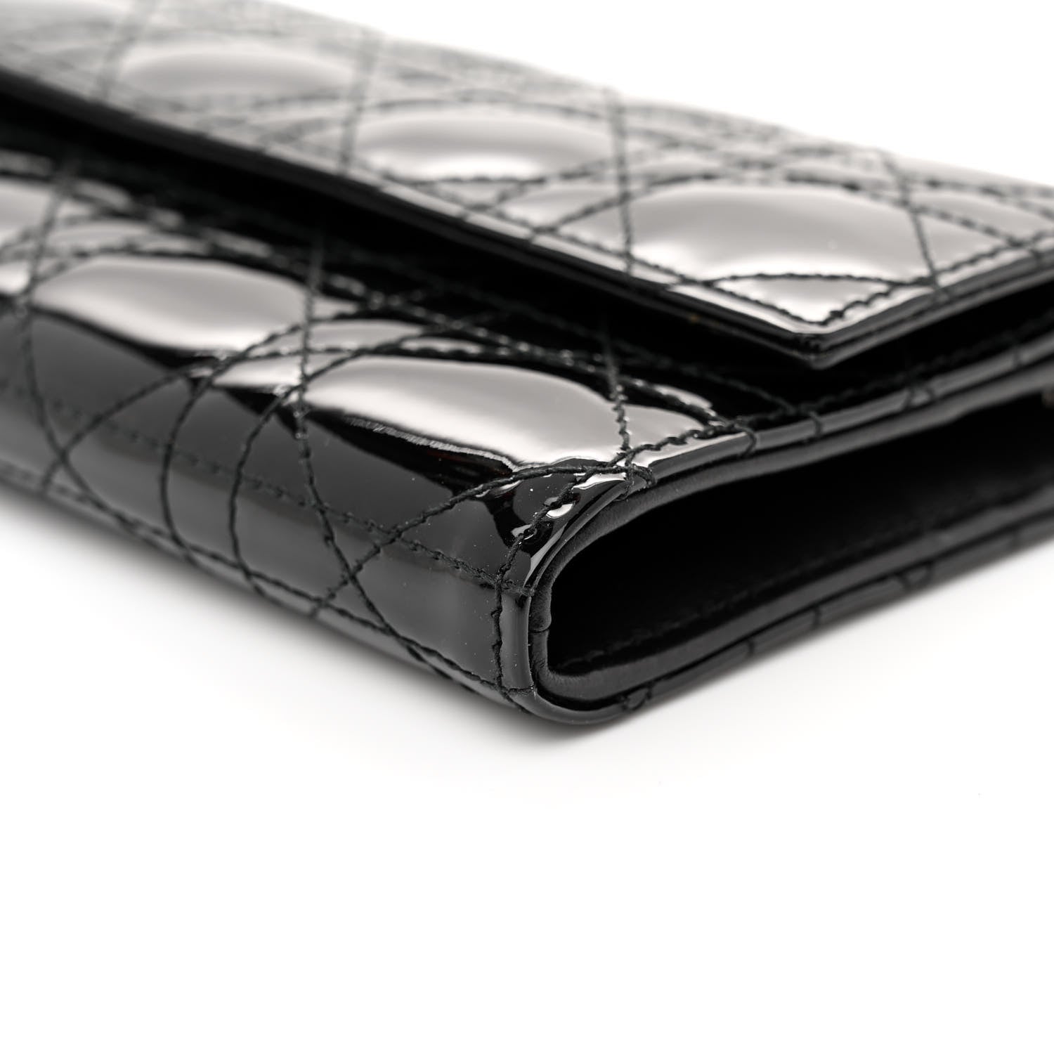 Christian Dior Patent Lambskin Cannage Lady Dior Rendezvous Wallet On Chain Black 11 of 11