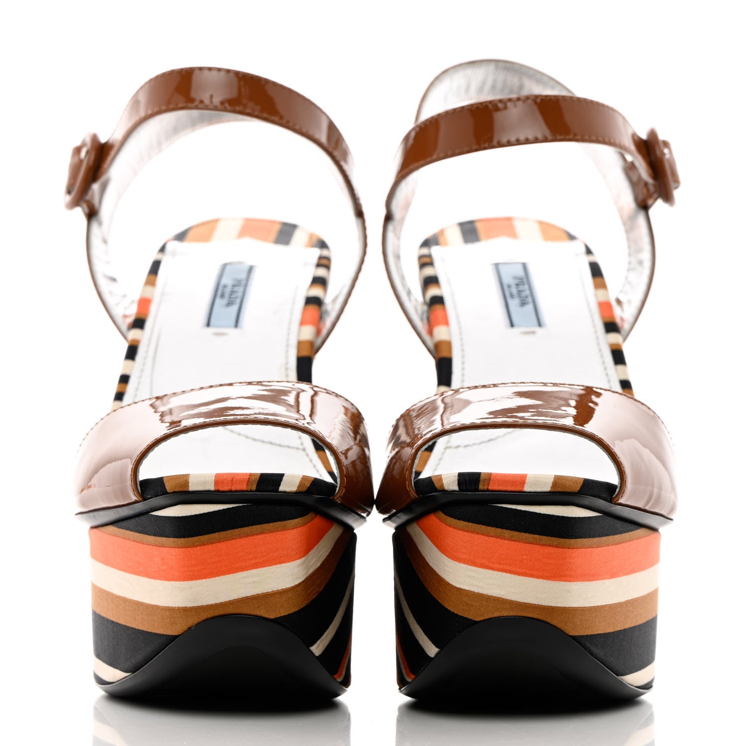 Prada Patent Wedge Sandals 41 Cognac Multicolor 2 of 13