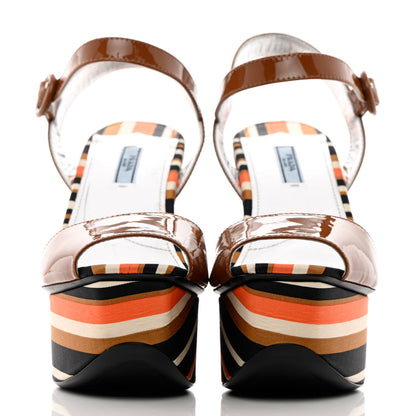 Prada Patent Wedge Sandals 41 Cognac Multicolor 2 of 13