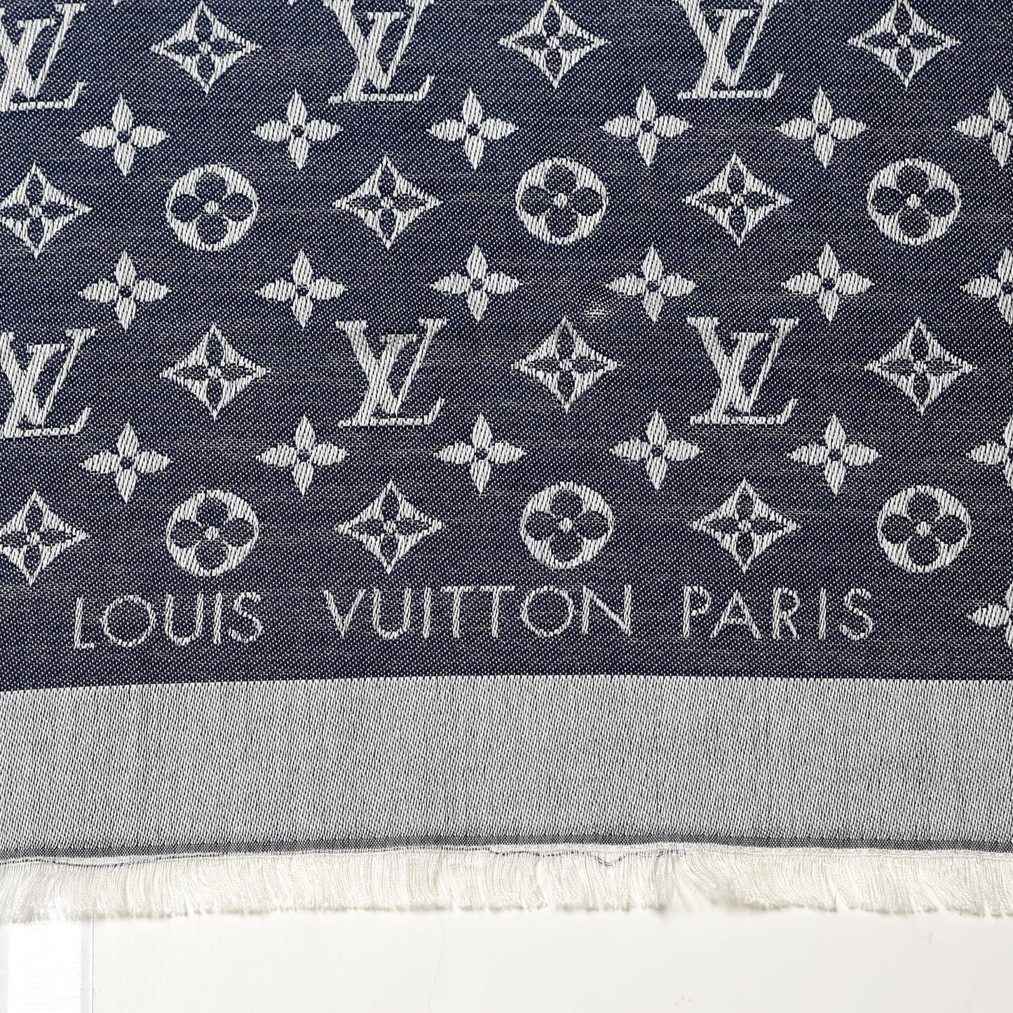 Wool Silk Monogram Denim Shawl Blue