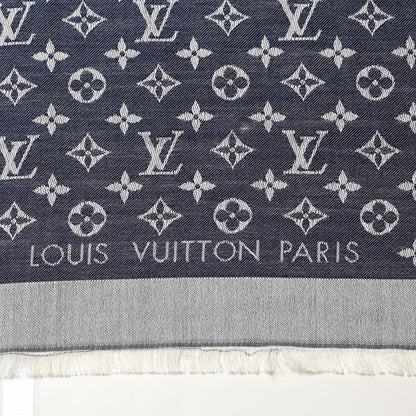 Louis Vuitton Wool Silk Monogram Denim Shawl Blue 3 of 4