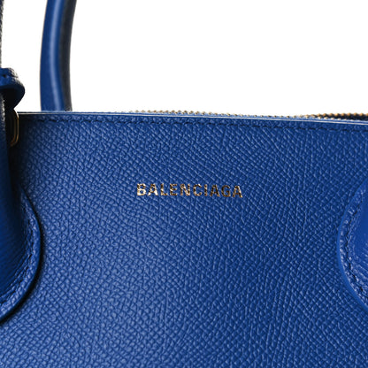 Balenciaga Signature Grained Calfskin Logo S Ville Top Handle Bag Bleu Roi White 7 of 10