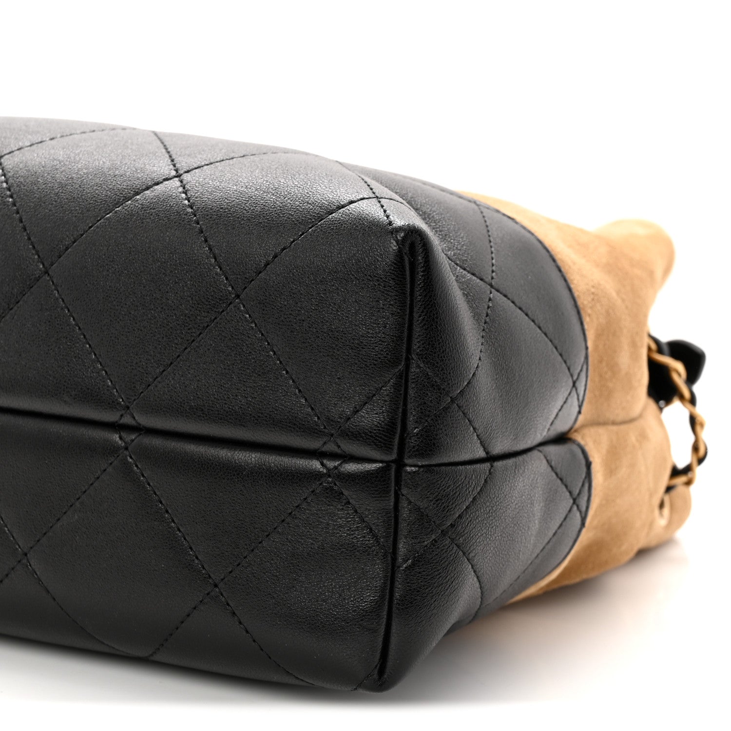 Chanel Suede Calfskin Shiny Lambskin Quilted Small Coco Base Shopping Bag Beige Black 10 of 10