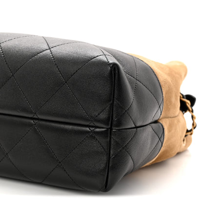 Chanel Suede Calfskin Shiny Lambskin Quilted Small Coco Base Shopping Bag Beige Black 10 of 10