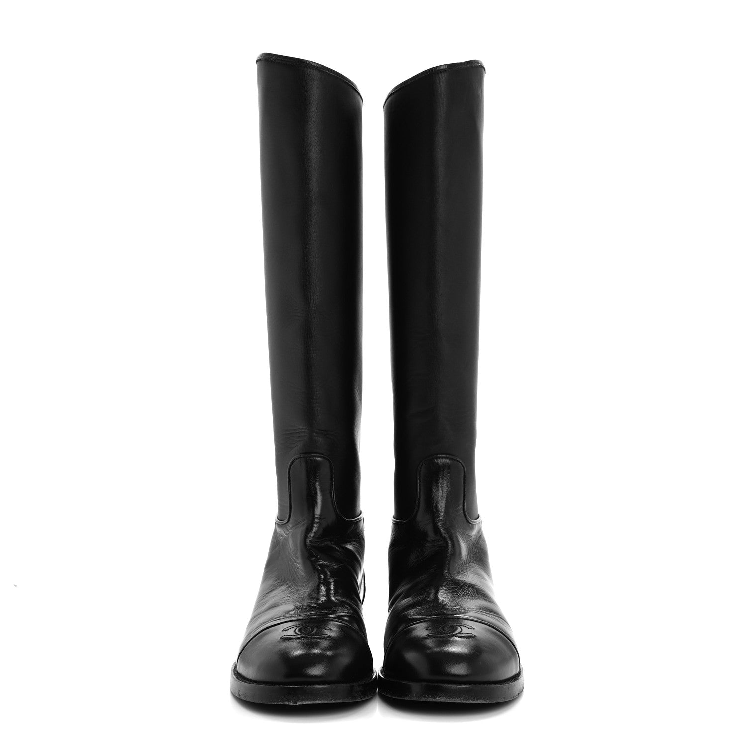 Chanel Calfskin Cap Toe CC Riding Boots 38.5 Black 2 of 13