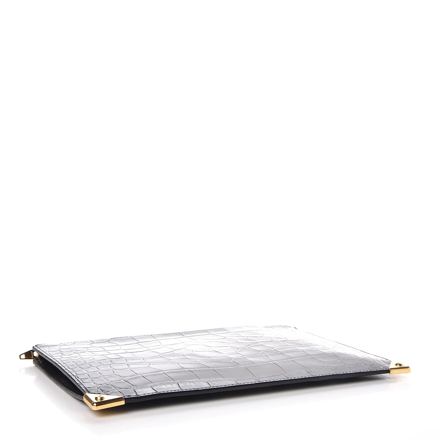 Alexander Wang Calfskin Crocodile Embossed Prisma Flat Pouch Black Gold Hardware 4 of 6