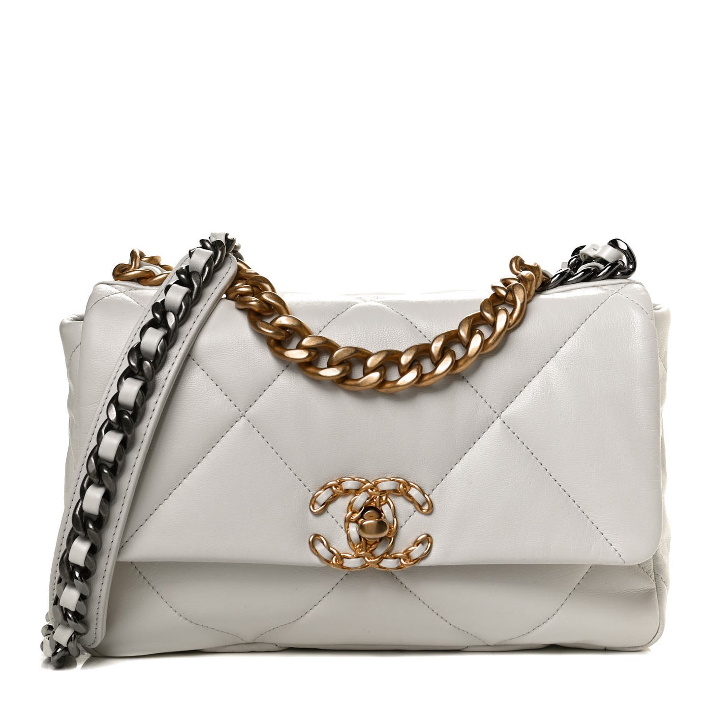 Goatskin Quilted Medium Chanel 19 Flap White