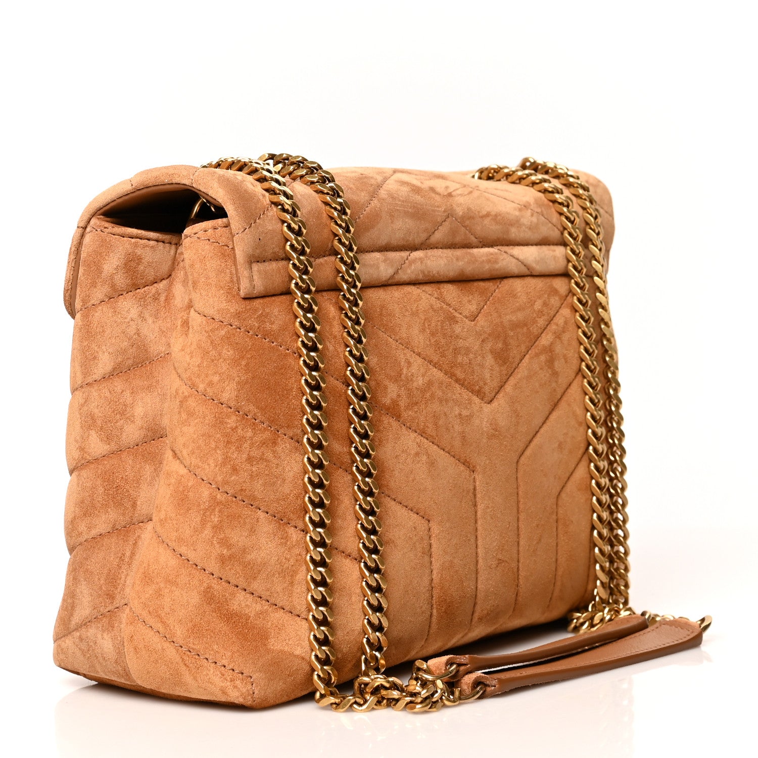 Saint Laurent Suede Calfskin Y Quilted Monogram Small Loulou Chain Satchel Cinnamon 3 of 11