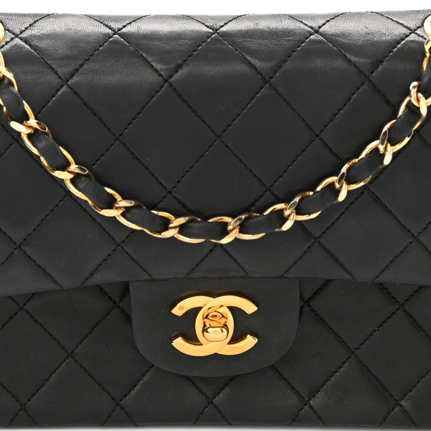 Lambskin Quilted Small Double Flap Black