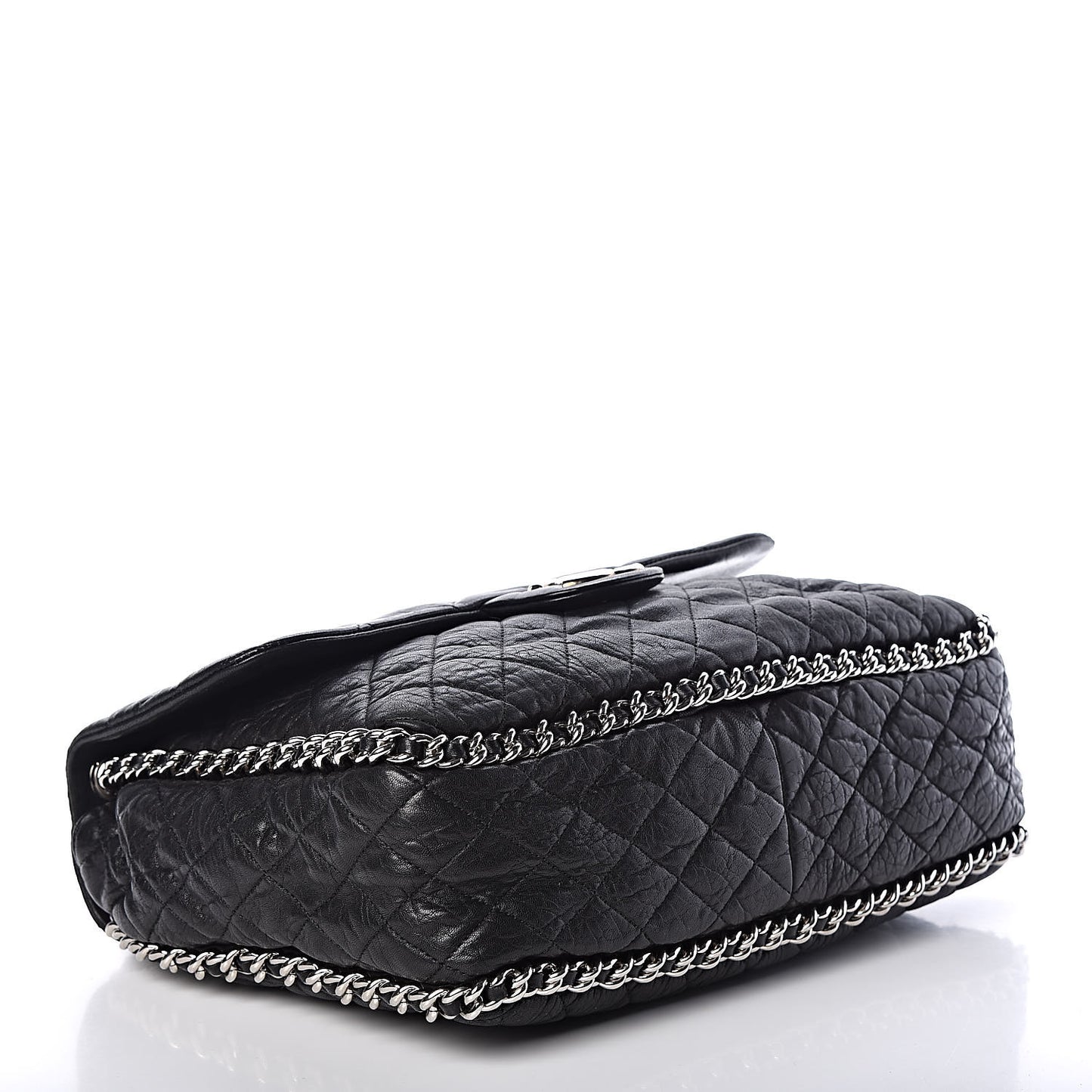 Washed Lambskin Quilted Maxi Chain Around Flap Black