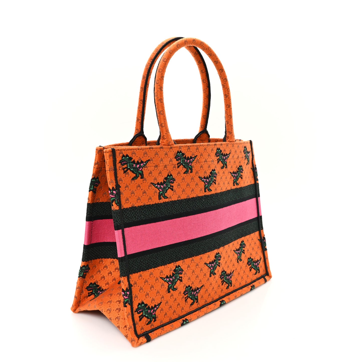 Canvas Embroidered Medium Dino Book Tote Orange Multicolor