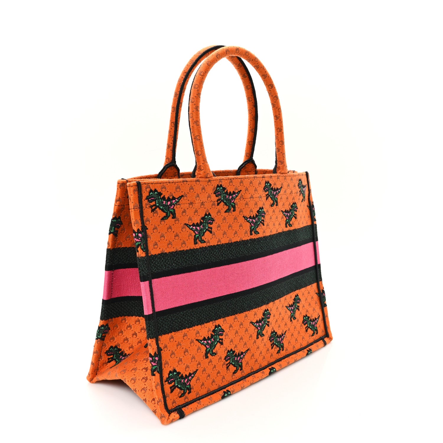 Christian Dior Canvas Embroidered Medium Dino Book Tote Orange Multicolor 3 of 11
