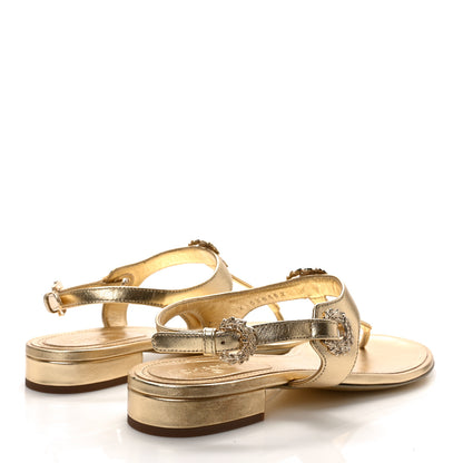 Chanel Laminated Lambskin CC Leaf Thong Sandals 39 Golden 4 of 8