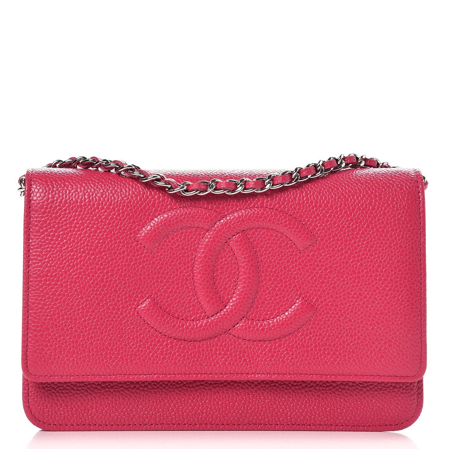 Chanel Caviar Timeless CC Wallet On Chain WOC Dark Pink 1 of 9