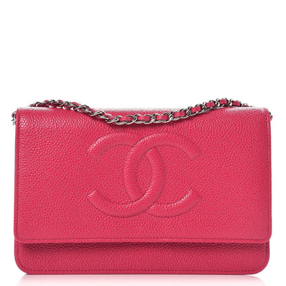 Chanel Caviar Timeless CC Wallet On Chain WOC Dark Pink 1 of 9